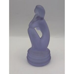 Frosted Lavender Glass Female Nude Figurine Art Deco Seated Woman Sculpture 6"